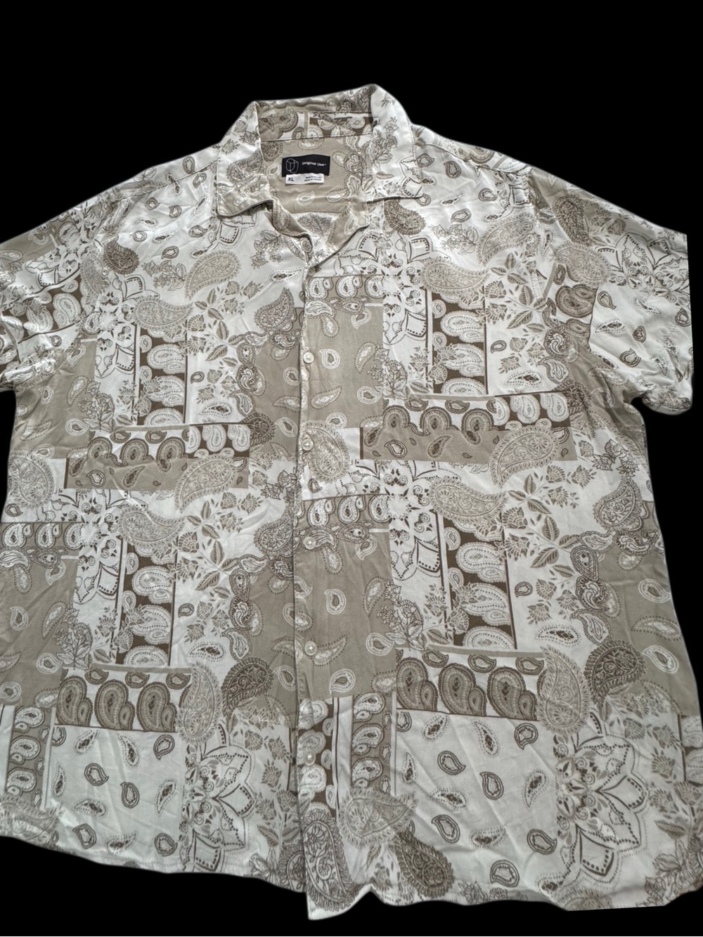 Original Use Taupe and Cream Paisley Short-Sleeve Button-Up Shirt